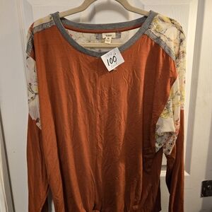 Rust and Floral Long Sleeve Top